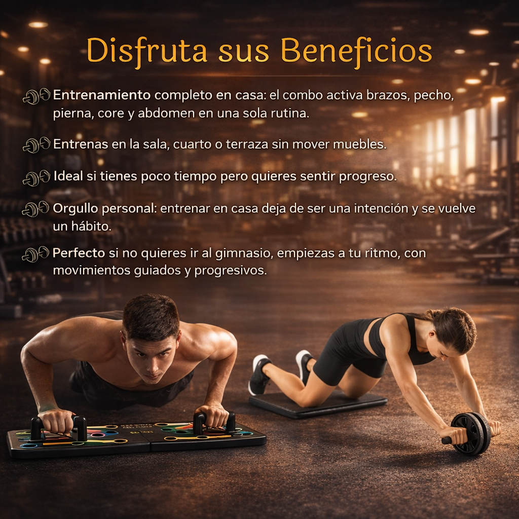 💪El combo que te hace entrenar desde casa.🔥 Rueda + Tabla Push Up