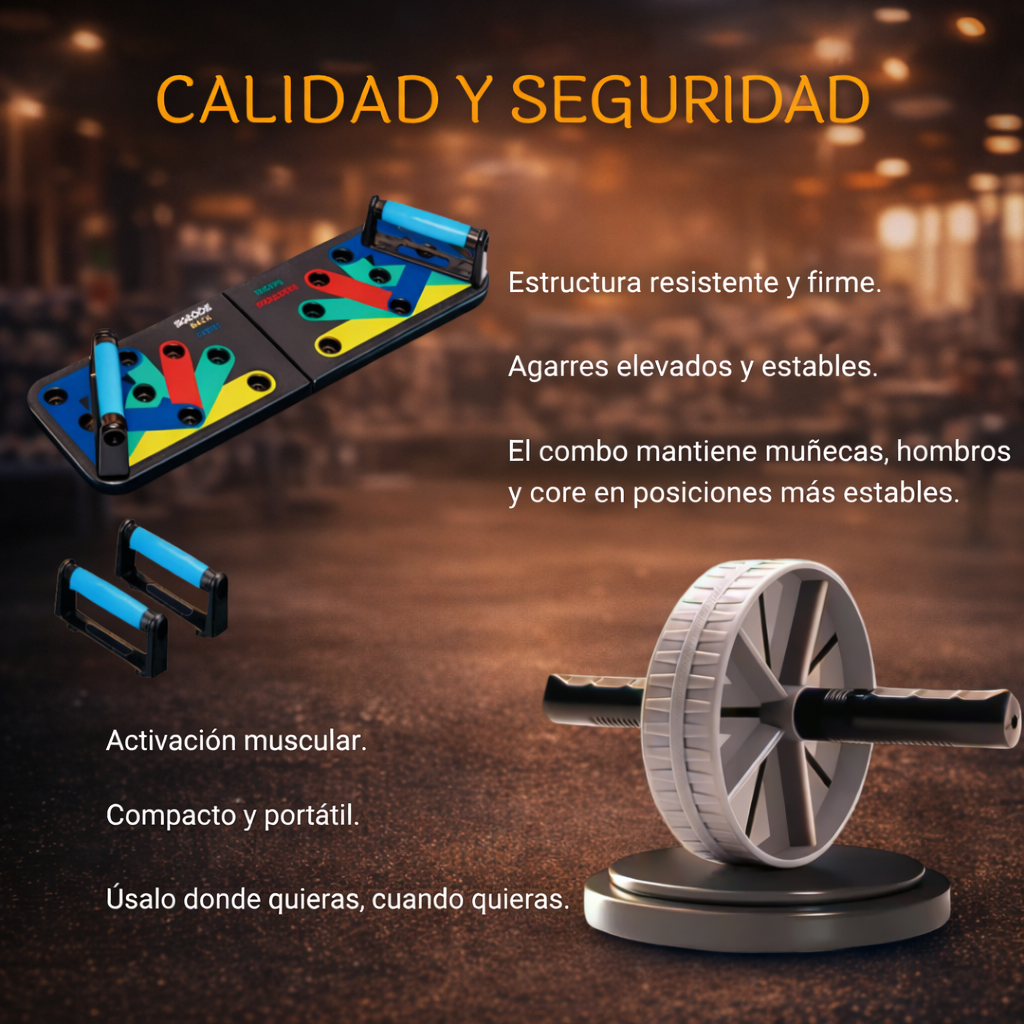 💪El combo que te hace entrenar desde casa.🔥 Rueda + Tabla Push Up